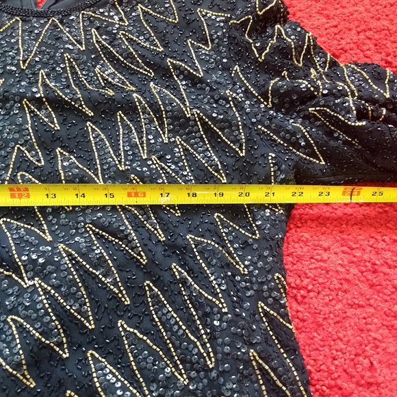 vintage 80s NWOT short sleeve sequin beads zigzag top - Picture 4 of 12